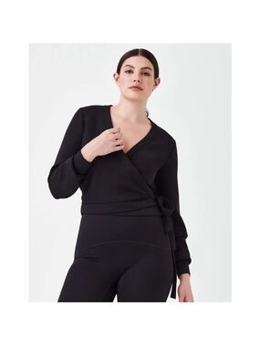 SPANX Black Wrap-Front Long Sleeve Top